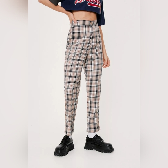 Beige Plaid Ankle length Pants - Picture 2 of 6